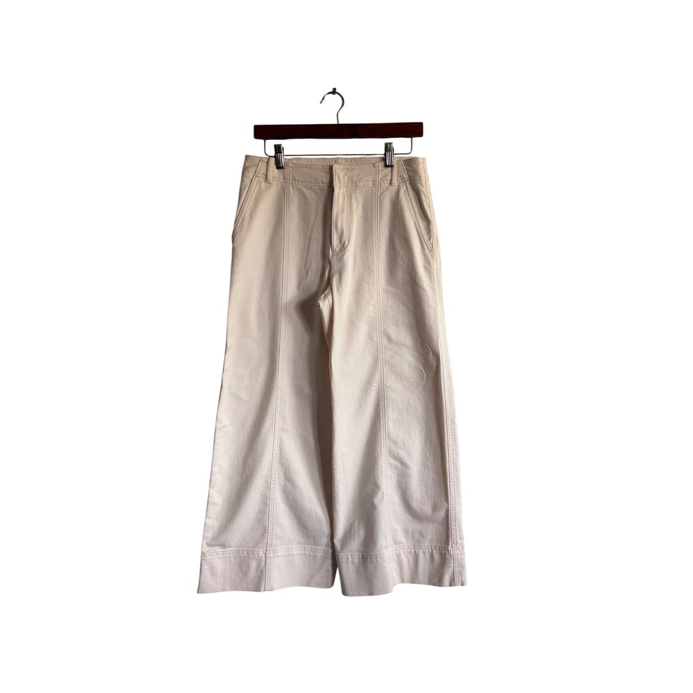 Loft Size 4 Cream Wide Leg Crop Seam Front Denim Pants Off White High Rise